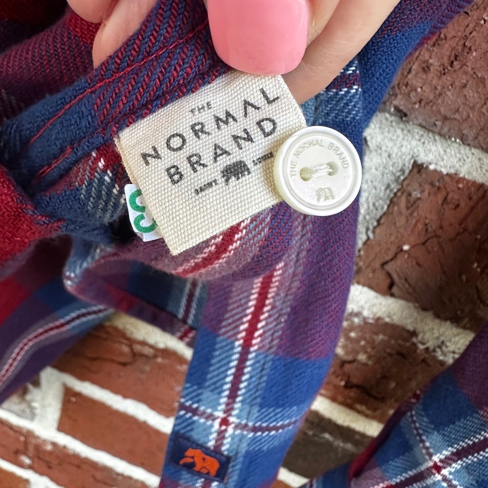 The Normal Brand Flannel Shirt Women's Long Sleeve Plaid Button Up‎ Burgundy Med - Picture 9 of 11